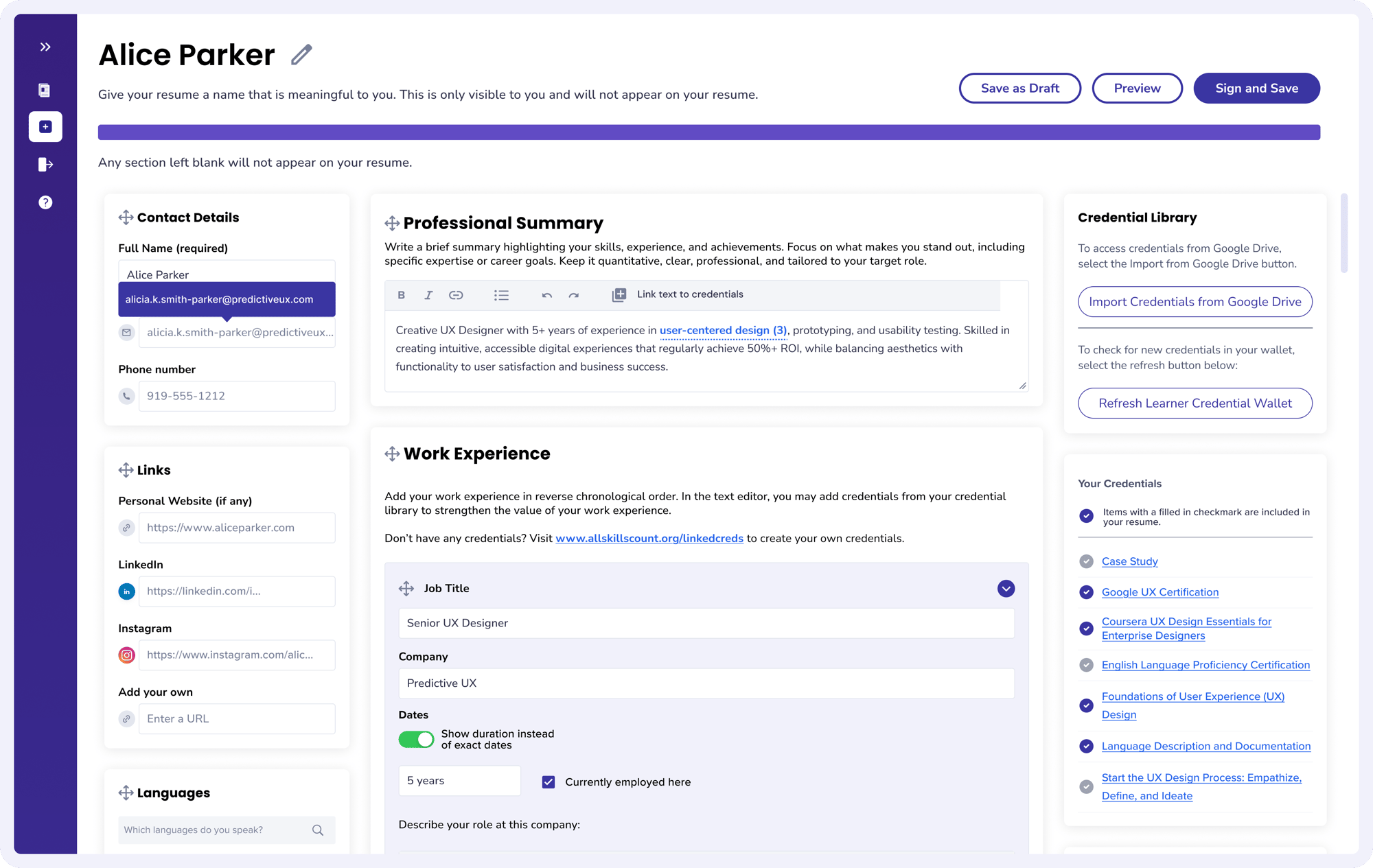Resume Author Screenshot